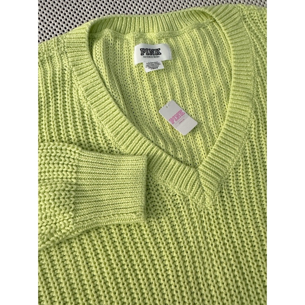 NEW Y2K Victoria's Secret PINK V Neck Sweater Pullover Relaxed Chunky Cable Knit